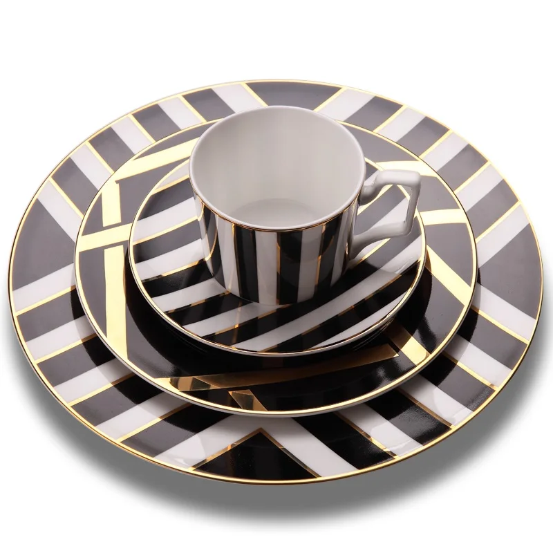 

Bone china tableware set ceramic with dishes and coffe mug sets Four-piece tray sets Service plate Dessert plate Diet utensils