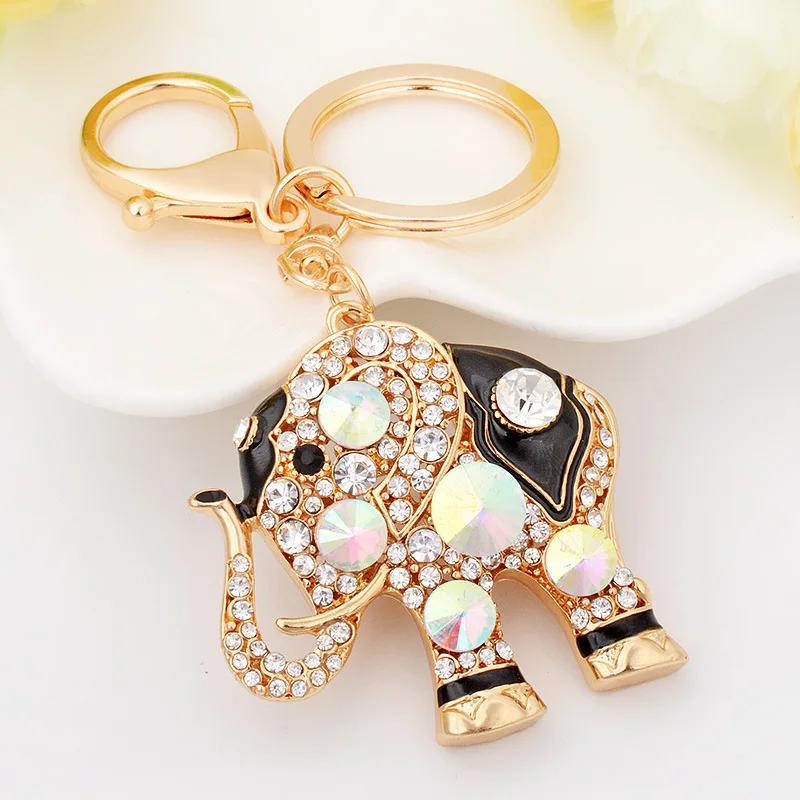 Llavero de elefante para mujer, Llavero de cristal con diamantes de imitación, monedero, Llavero, colgantes, bolso para niñas, colgante, llave de coche, Llavero