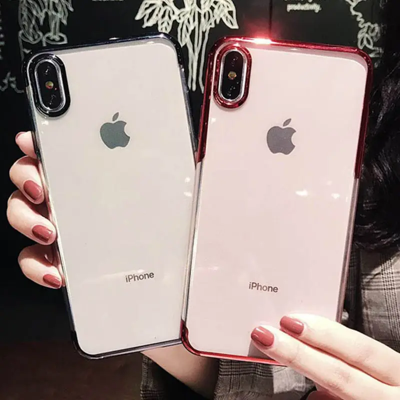 

Fashion Transparent Plating Frame Phone Case for iPhone X XS XR XS Max 6 6S 7 8 Plus Clear Soft TPU Silicone Back Cover
