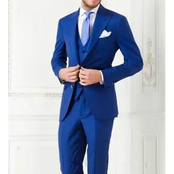 

2018 royal blue Costume Homme Business Mens Suit Wedding Suits For Men Ternos Masculinos Slim Fit Tuxedos (Jacket+Pants+Vest)