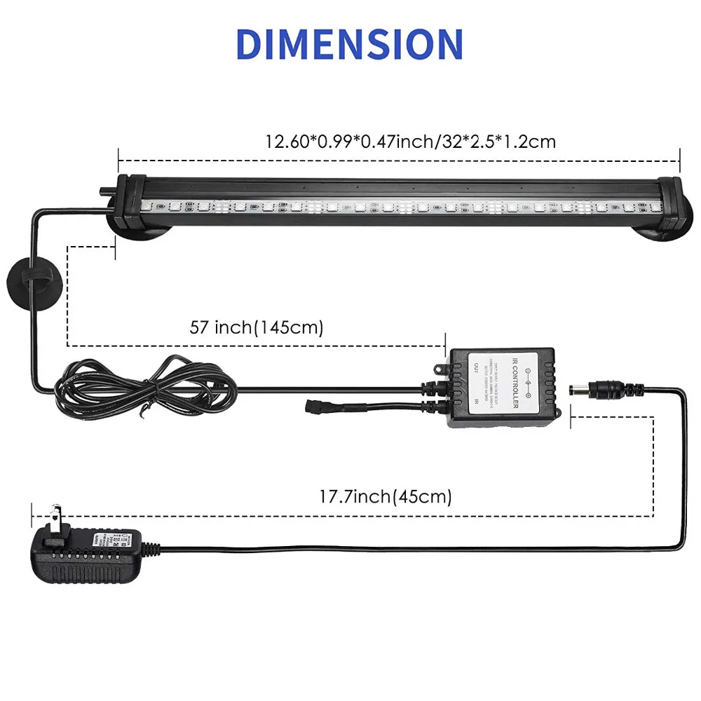 12-46 см, 5050 RGB светодиодный светильник для аквариума, погружной светильник для аквариума, лампа для кислородных пузырей, ЕС, США, штепсельная вилка