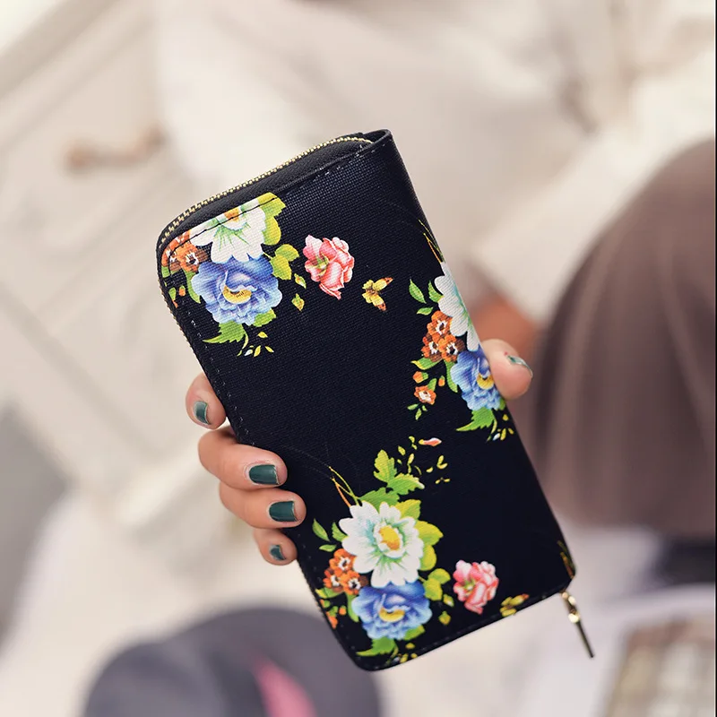 2018 Womens Wallets Leather Long Wallet Ladies Old Flower Zipper Clutch Bag Female Wallet ...