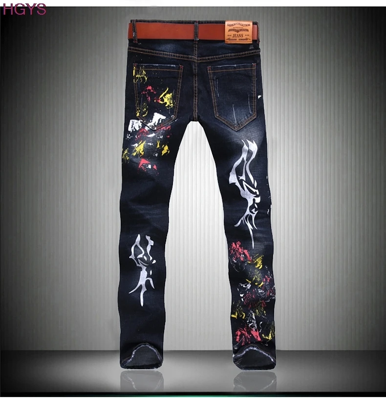 2017 nuevas ideas de Los Hombres vaqueros pintados a mano de pintura de salpicaduras de tinta pequeña recta pie de cultiva personalidad moral|men jeans|jeans menjeans jeans - AliExpress