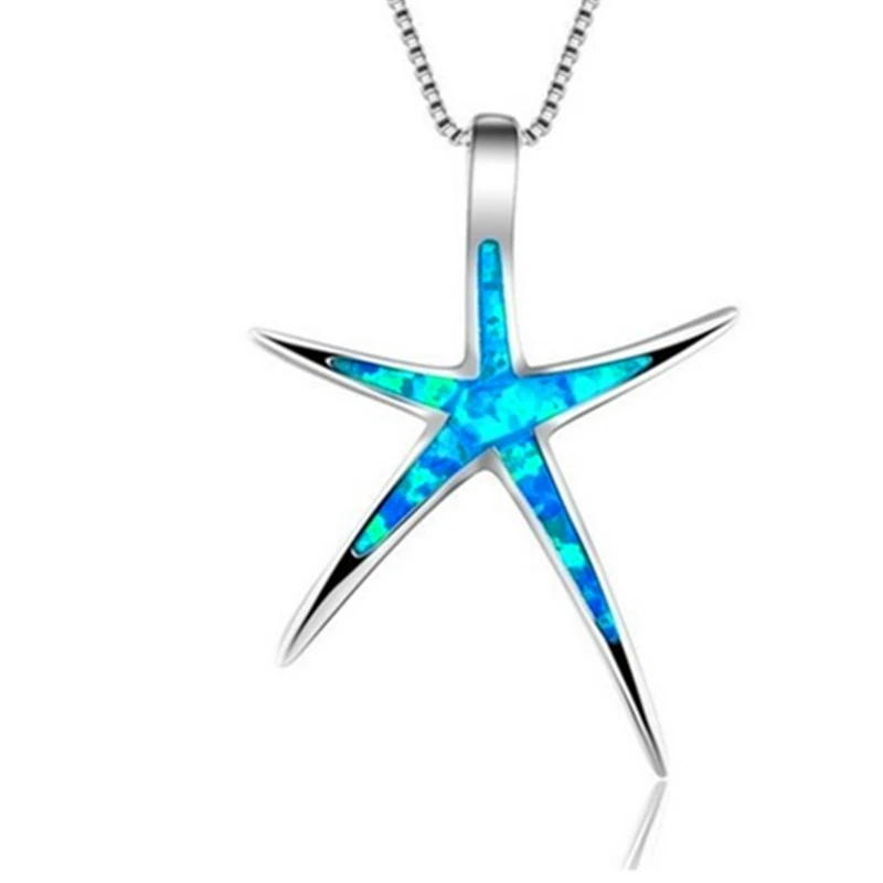 

Blue Opal Enamel Starfish Pendant Necklace Ocean Animal Maxi Statement Necklaces for Women Girl Chain Boho Jewelry Accessories