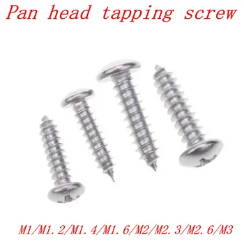 

100PCS Stainless steel pan head tapping screw M1 m1.2 m1.4 m1.7 m2 m2.3 M2.6 m3 electronic screw phillips tapping screw