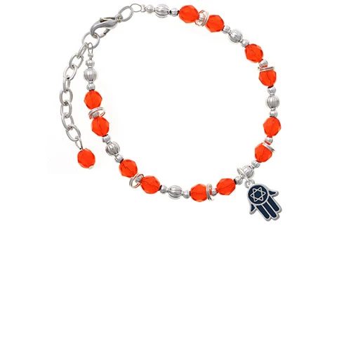 Blue Hamsa Hand with Star of David Orange Beaded Bracelet