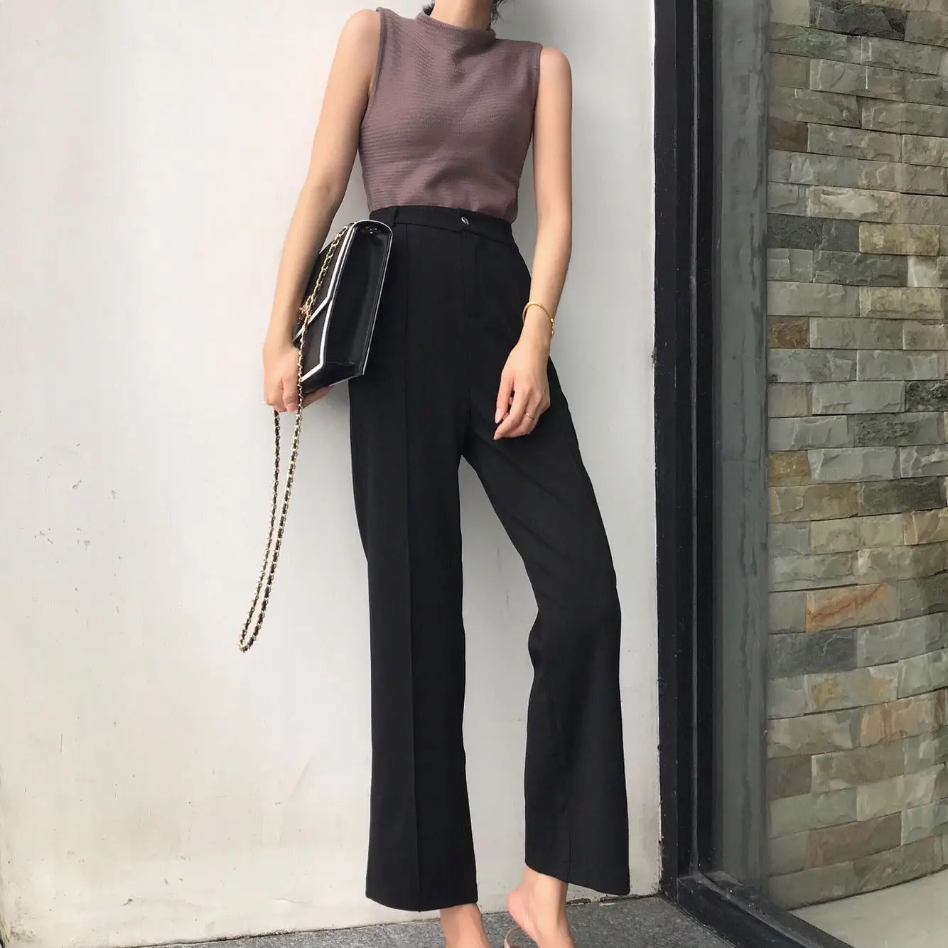 Pants Women New Chic Korean Style High Waist Loose Ankle-length Trousers Womens Leisure Simple Elegant Solid Straight Pant Soft