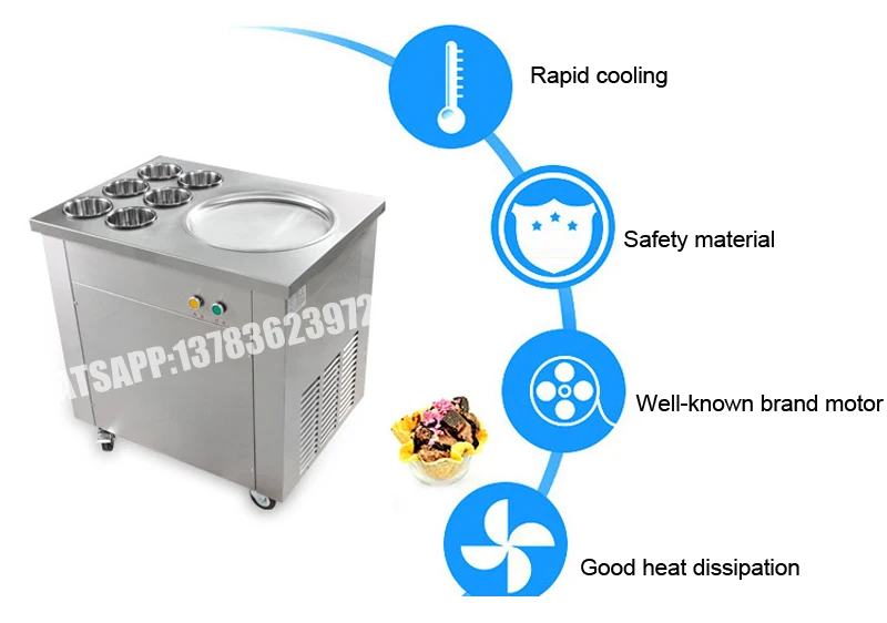 Free shipping 35cm big pan rolled fried ice cream machine single round pan thailand ice roll machine ice cream maker