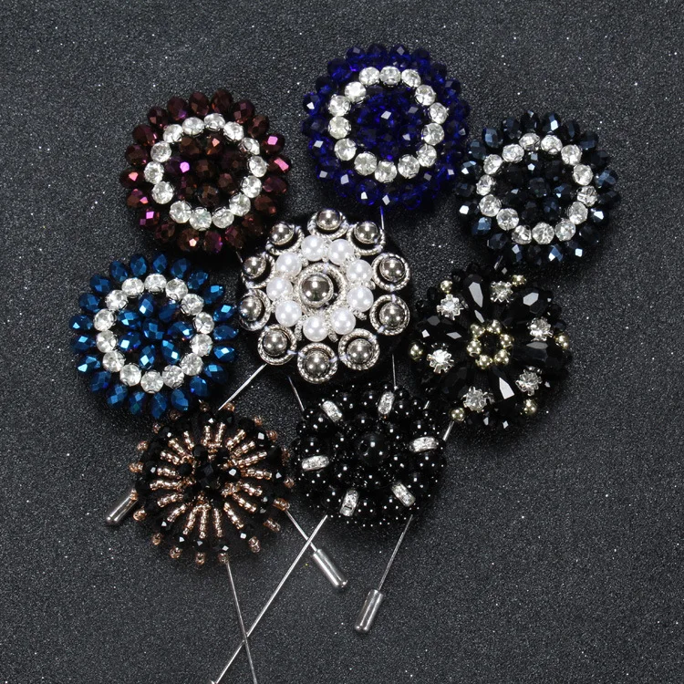 

10 pcs/lot , Bead & Rhinestone Pin, Handmade Flower Brooch Boutonniere Lapel Wedding Party Accessory