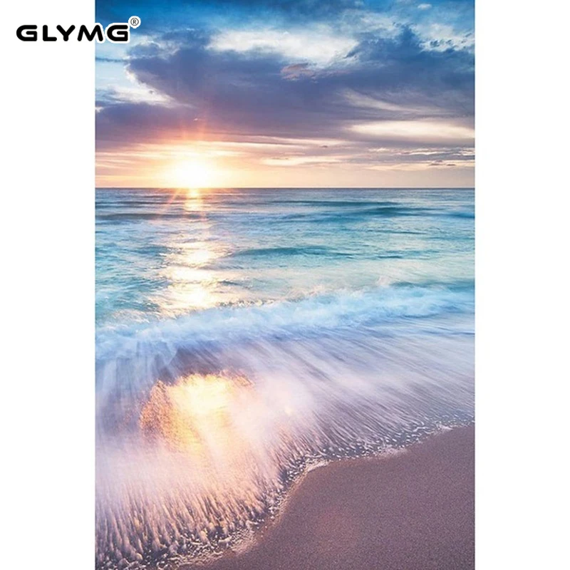 GLymg Diy Diamond Embroidery Seaside Scenery Sun Diamond Painting Cross Stitch Full Square Mosaic Gift European Home Decor
