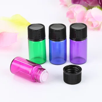 

1ml 2ml 3ml Essential Oil Vials Bottles with Leak Proof Inner Lid Black Cap Blue Green Purple Green Rose Amber 100pcs/lot P198
