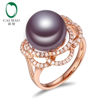 

New collection 18k Rose Gold precious 11-12mm Round Freshwater Pearl Ring 0.36ct Natural Diamond manufacturer