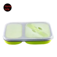 2 Zellen Silikon Folding Schule Picknick Bento Lunchbox Mikrowelle Thermal Holz-nahrungsmittelbehälter Speicherbehälter Thermos K055