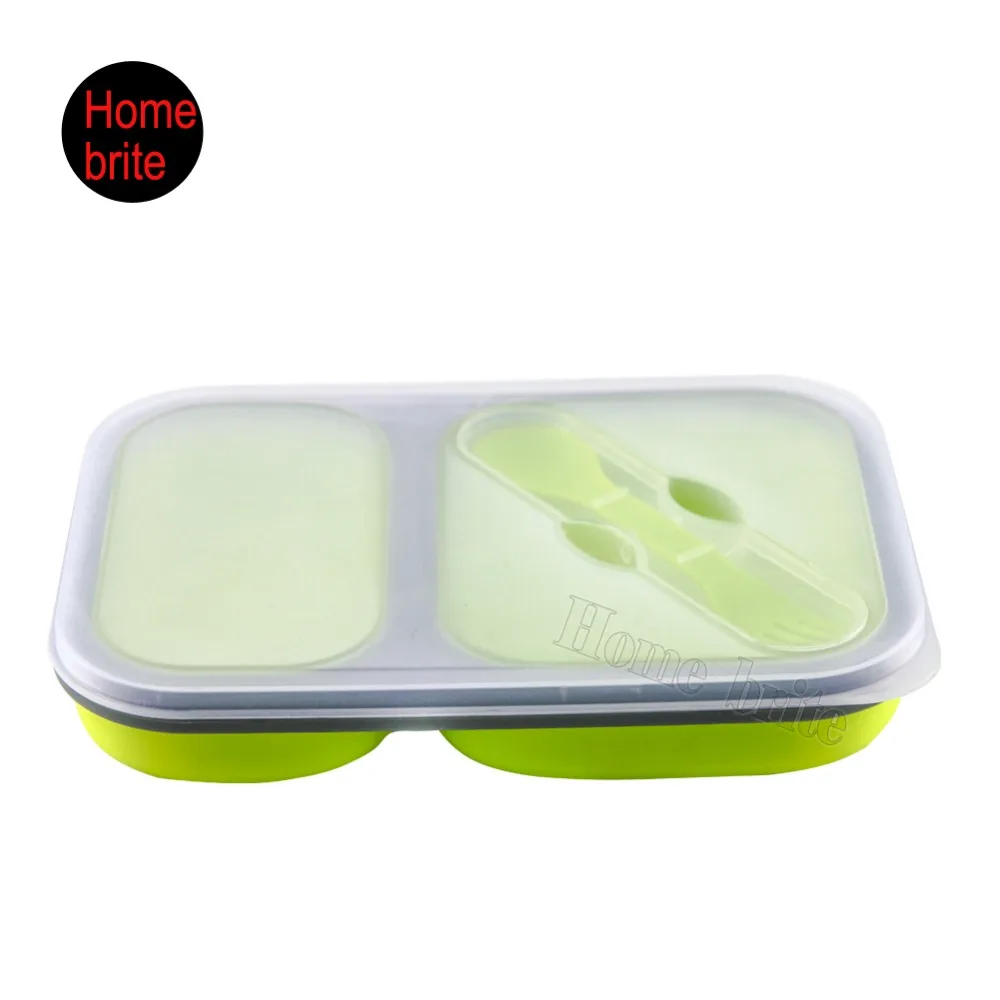 2 Cells Silicone Folding School Picnic Lunch Box Microwave Thermal Food