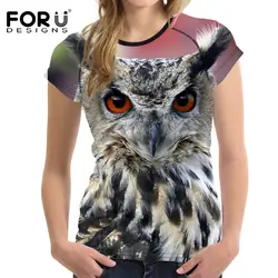 FORUDESIGNS/Модная женская футболка с 3D принтом совы, Летние Удобные повседневные футболки для девочек с круглым вырезом