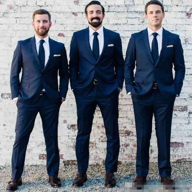 Fashion Custom Made Navy Blue Men Suit Best men Groom Navy