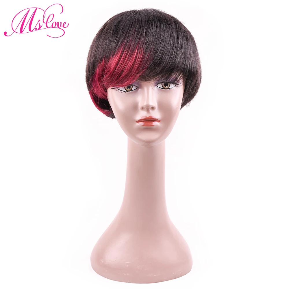 Ms Love Short Human Hair Wig Straight Red Color Brazilian Human Hair Wig Non Remy Hair Wig Free