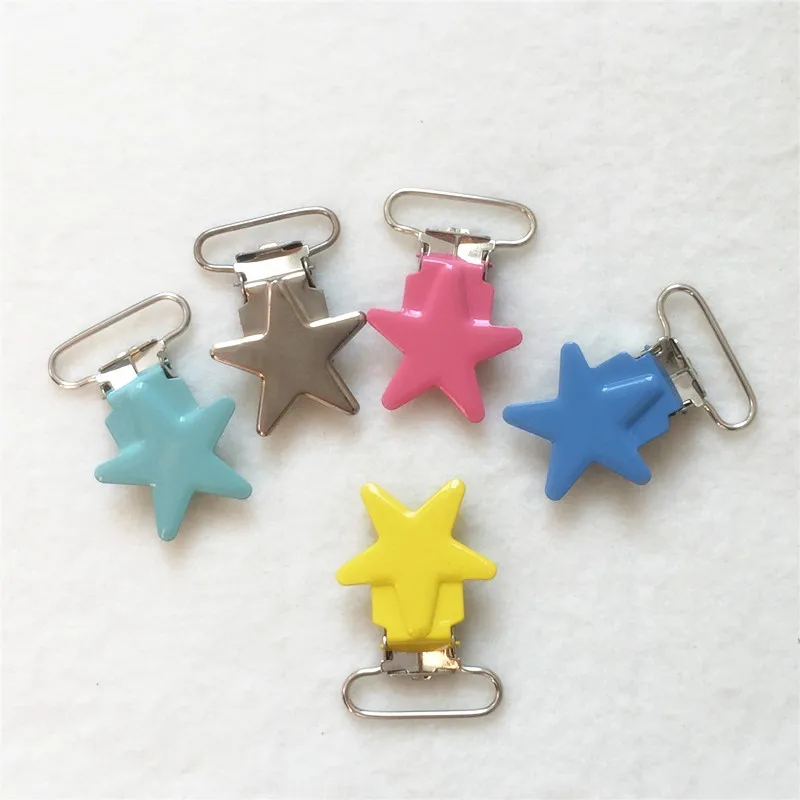 

Chenkai 5pcs 25mm 1'' Baby Pacifier Metal Star Clips DIY MAM Dummy Soother Suspender Teether Charms Chain Holder Toy Clips