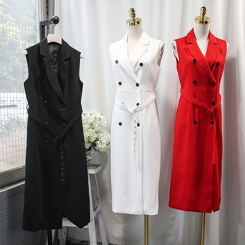 

Fashion casual long suit adjustable waist double breasted vest outerwear women coats girl