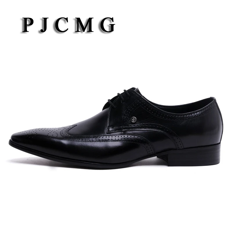 PJCMG/Новая модная мужская деловая обувь в стиле весна-осень с острым носком и шнуровкой; повседневные мужские оксфорды из натуральной кожи; Мужская Свадебная обувь