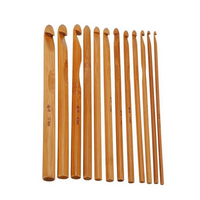 

12pcs Bamboo Handle Knitting Hooks Needles Handmade Sewing Needles Knit Weave Crafts Home DIY Knitting Bamboo Crochet Hook Set