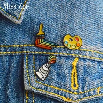 

3pcs/set Painting tools Enamel pin Paint pigment Palette Brush Pin Brooch Shirt coat lapel pin Buckle Badge Gift for Friend kid