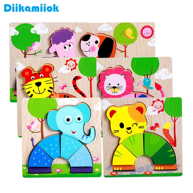 

Kids Wooden 3D Puzzle Toy Animal/ vehicle Hand Grasping Matching Jigsaw Board Baby Educational Learning Wood Toys for Children