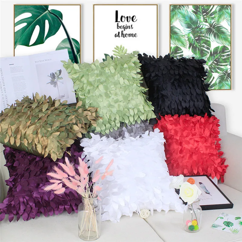 

43x43cm Pillowcase Fallen Leaves Feather Cover Home Throw Pillow Case Solid Tassel Pillow covers