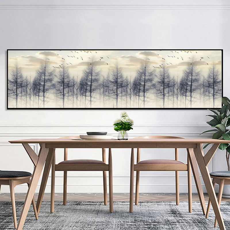 

New Chinese Golden Blue Banner Style Mountains Canvas Painting Bedside Poster Prints Wall Art Posters For Living Room Bedroom