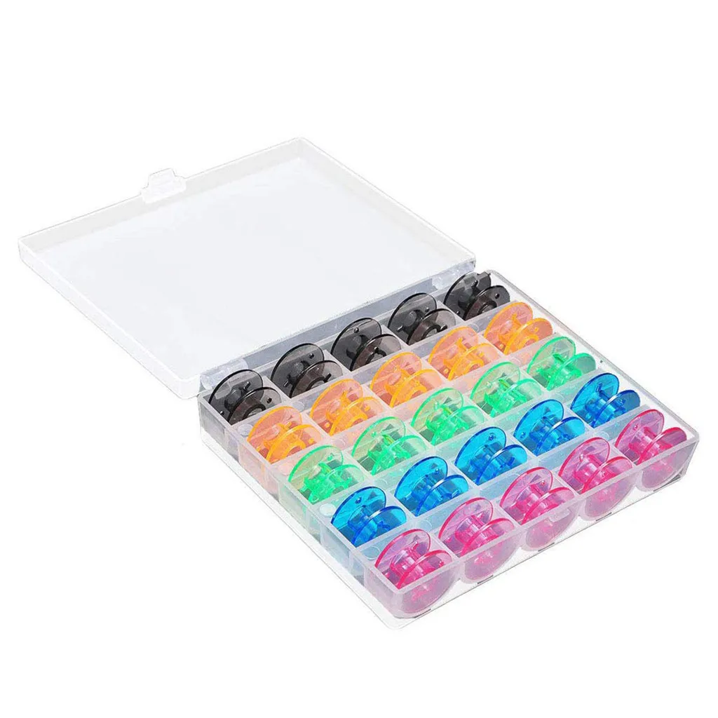 

25Pcs/Set Empty Bobbins Sewing Machine Spools Colorful Plastic Case Storage Box