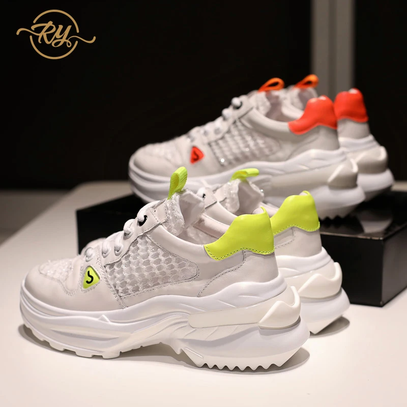 

RY-RELAA womens sneakers ins tide brand shoes women's breathable mesh shoes 2019 summer new thick-soled shoes color casual shoes
