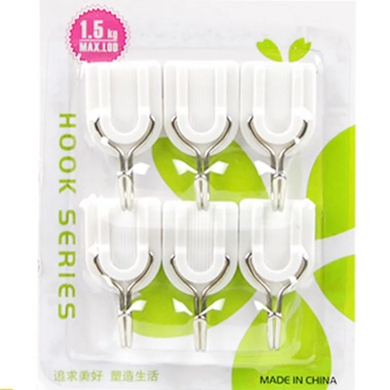 6PCS plastic hooks, sticky hooks fitted white super strong hook load 1