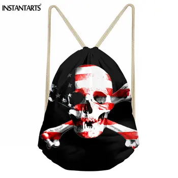 

INSTANTARTS 3D Printing Punk Skull Drawstring Bag Men's Daily Mochila Feminina Cinch Sack Casual Travel Soft String Backpacks