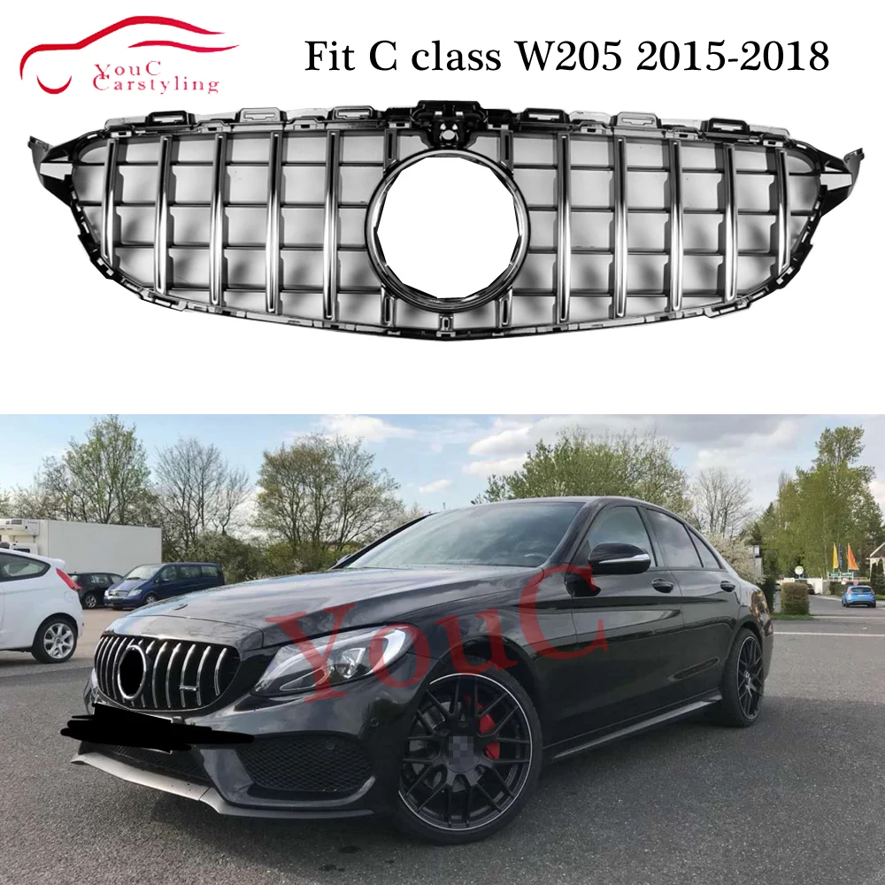 W205 GT Решетка переднего бампера грили для Mercedes C 2015-2018 C180 C200 C250 C300 C350 R GTR гриль с