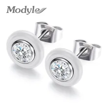 Модные свадебные серьги, ювелирные изделия, черные белые серьги-гвоздики из керамики для женщин, большие Караты, AAA, керамические круглые серьги с цирконием