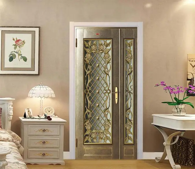 

Free shipping 3D iron pattern Door Sticker for Bedroom Living Room gift art PVC Waterproof Decal door wrap 77*200cm