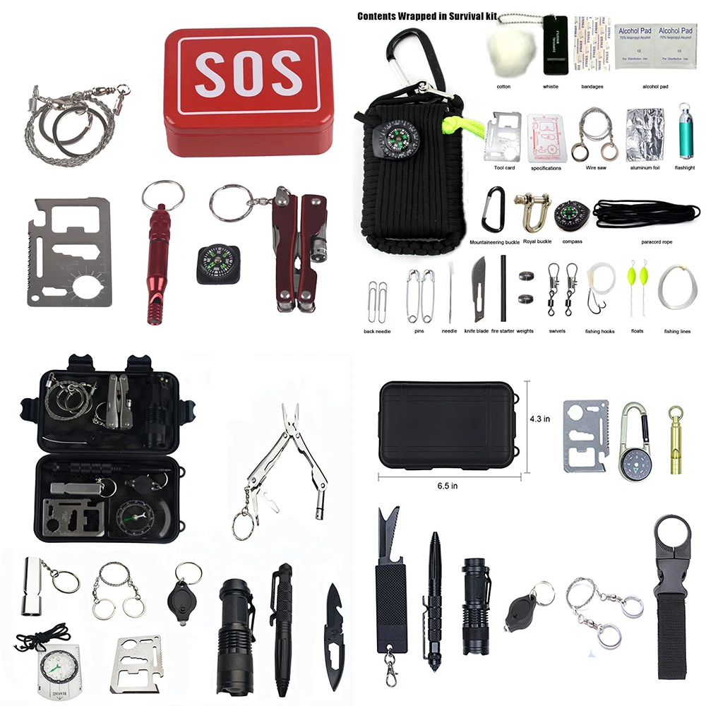 

Multiple survival kit Set Outdoor Camping Travel Multifunction First aid SOS EDC Emergency Supplies Tactical for Wilderness /Tri