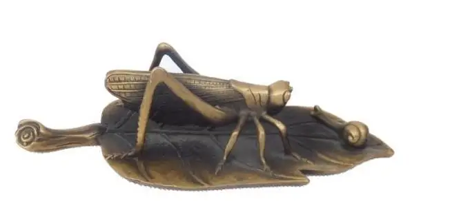 

671115285++Brass ornaments copper Tree leaf grasshopper size size 20 * 9 * 5 cm