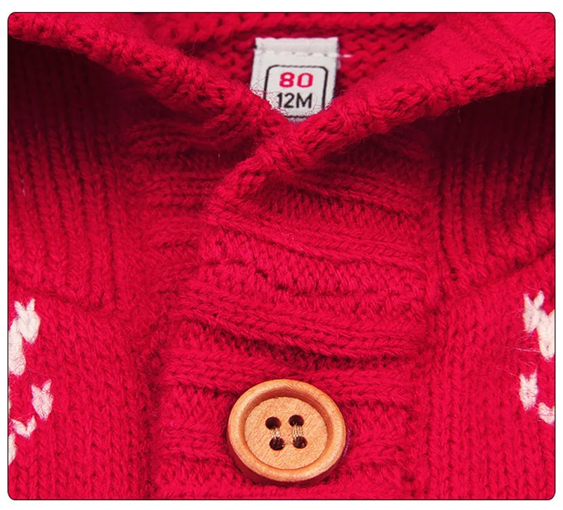 Рождественский детский свитер для девочек и мальчиков, осенне-зимнее пальто с капюшоном и рисунком оленя для младенцев зимняя одежда для маленьких девочек Теплый Детский кардиган красного и темно-синего цвета