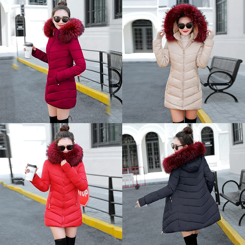 Зимняя куртка женская зимняя женская длинная куртка зимнее пальто Женская винно-красная Меховая куртка с воротником теплая Женская парка верхняя одежда пуховик