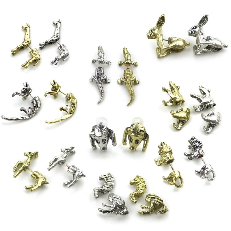 

Vintage Silver Rabbit Earrings Cute Sika Giraffe Lion Cat Deer Horse Earrings In Earrings For Women Of Crocodile Fashion Jewelry