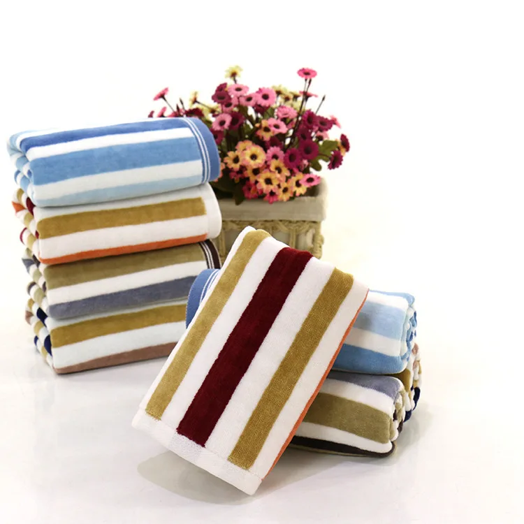 35x75cm Color Strip Thick Cotton Absorbent Washcloth Home Daily Necessities Grooming Face Towel Gym Sports Yoga Bath Towel