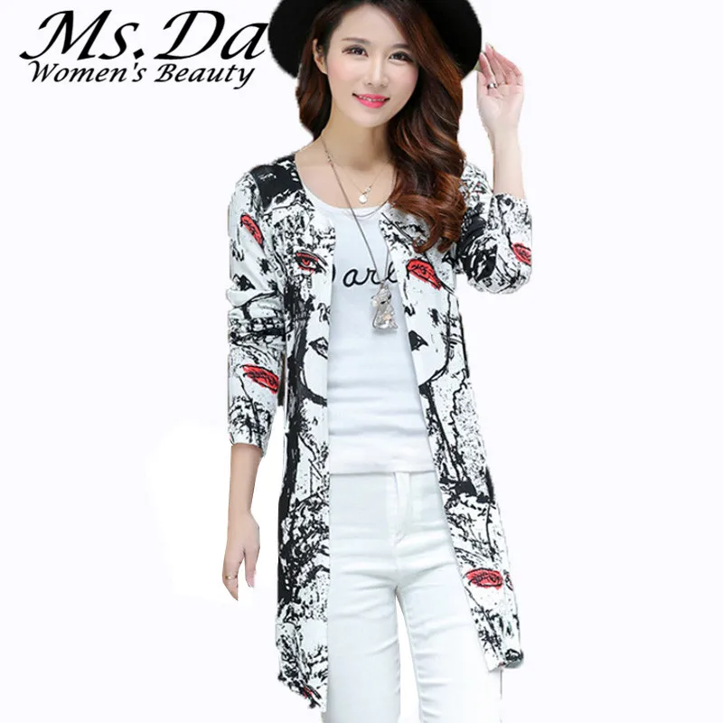 Cape Poncho Women Sweaters 2016 Summer Autumn Cardigan Feminino Long Sleeve Knit Tops Tunics Vintage Printed Coat |