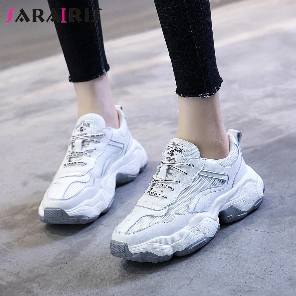 

SARAIRIS Fashion New Arrivals Cow Leather Summer Sneakers Woman Shoes Lace Up Flat Platform INS Hot Shoes Woman Vulcanize 2019