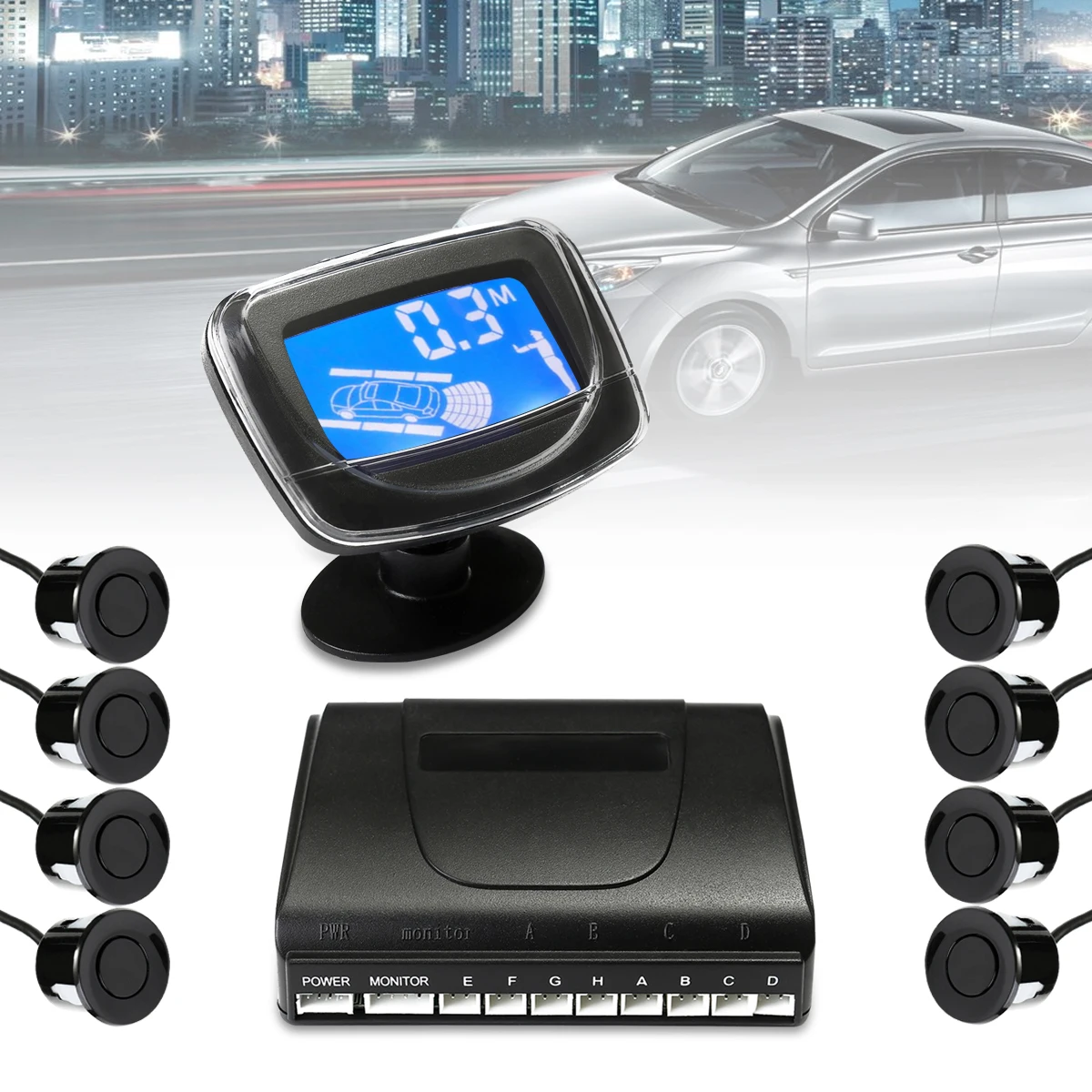 

Waterproof 8 Sensors 22mm Car LCD Display Parking Sensor Monitor Kit Auto Reverse Backup Radar Assistance Buzzer Alarm Detector