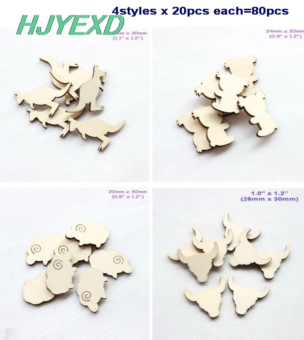 

(20pcs each) 30mm Natural Blank Wooden Koala Bull Skull Kangaroo Sheep Party Ornaments Rustic Wood Crafts 1.2"-ZH21