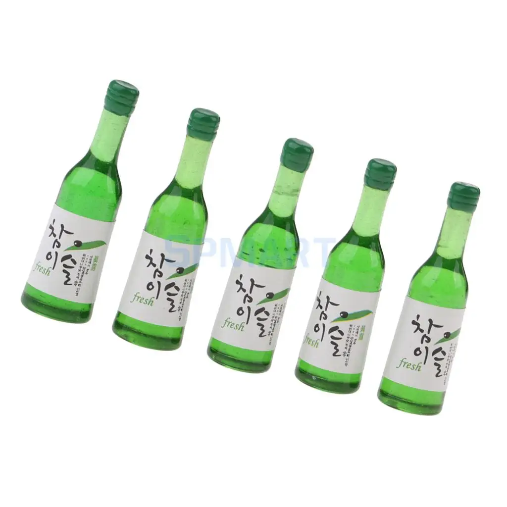 MagiDeal 5Pcs 1/12 Scale Shochu Bottles Model Foods Groceries for Dolls House Kitchen Restaurant Decor Accessories Pretend Play