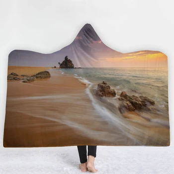 

3D Natural scenery Blankets hats sofa Seaside sand Best-selling Blankets comfortable soft twin full size Spray stone Blankets