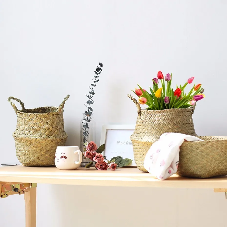 XS/S Seagrass Wickerwork Basket Rattan Foldable Hanging Flower Pot Planter Woven Hamper Storage Basket Home Decor XS/S Seagrass Wickerwork Basket Rattan Foldable Hanging Flower Pot Planter Woven Hamper Storage Basket Home Decor
