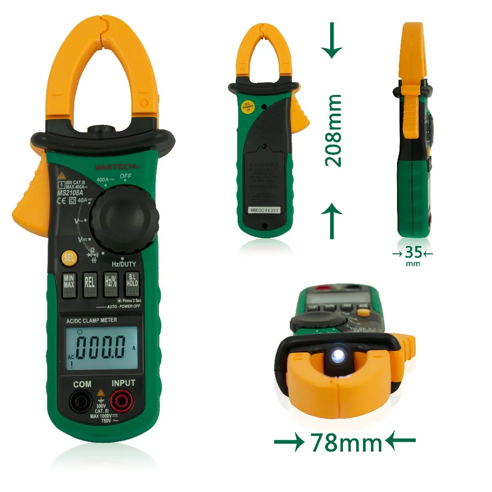 Mastech MS2108A Digital Clamp Meter AC DC Current Multimeter Frequency